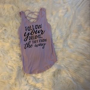 Light purple tank top with lettering